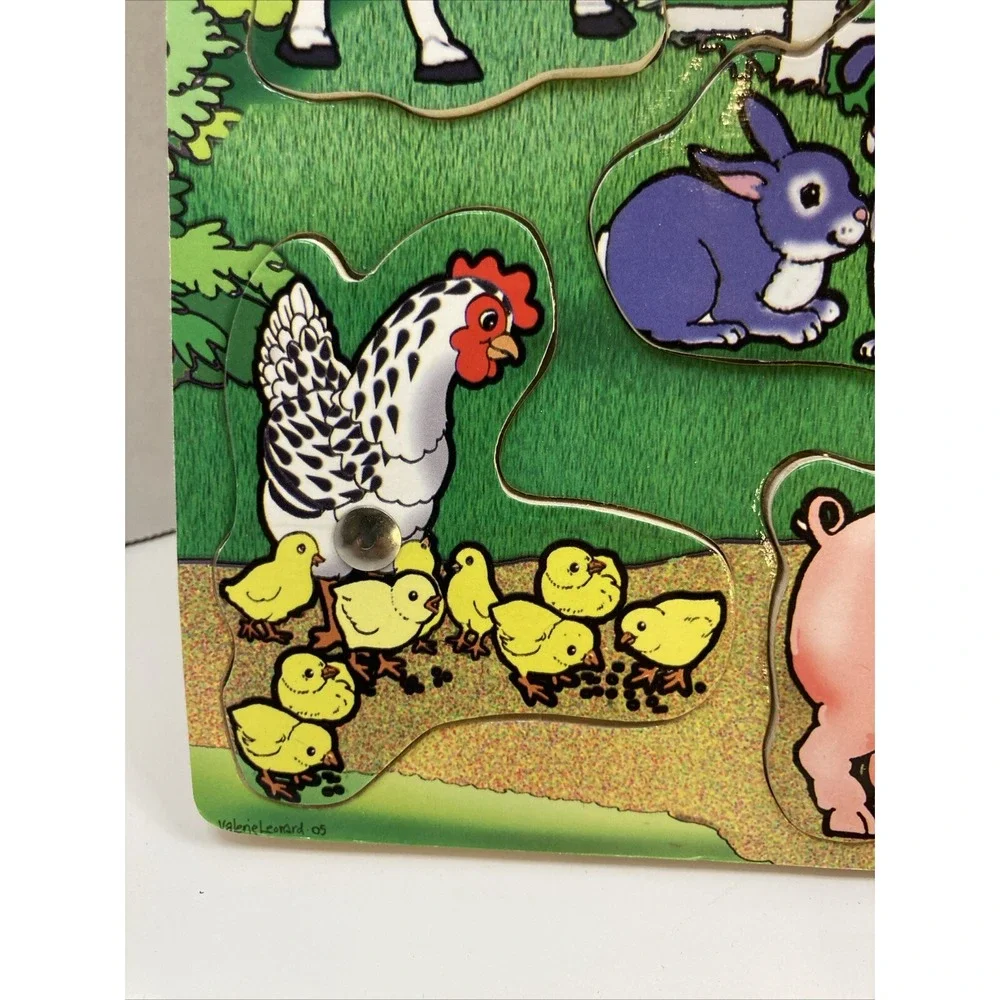 Wooden Farm Animals Chunky 12 Piece Wooden Toddler Puzzle 2005 Forever Toys 11.5